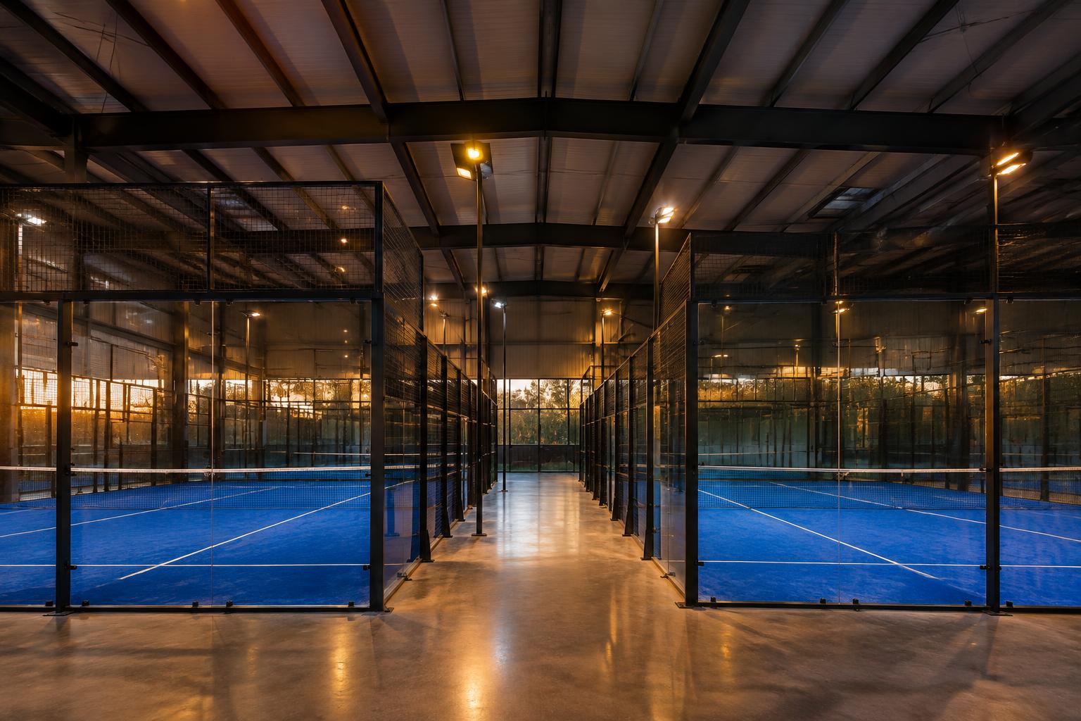 Campo de padel ao anoitecer