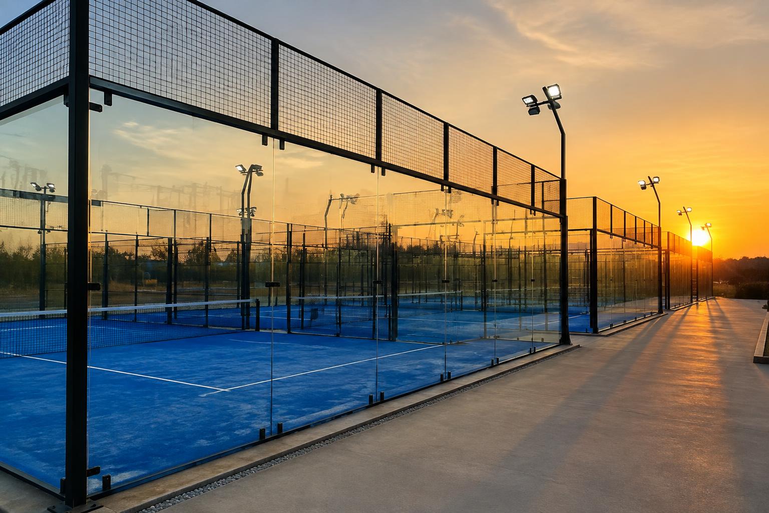 Campo de padel ao anoitecer