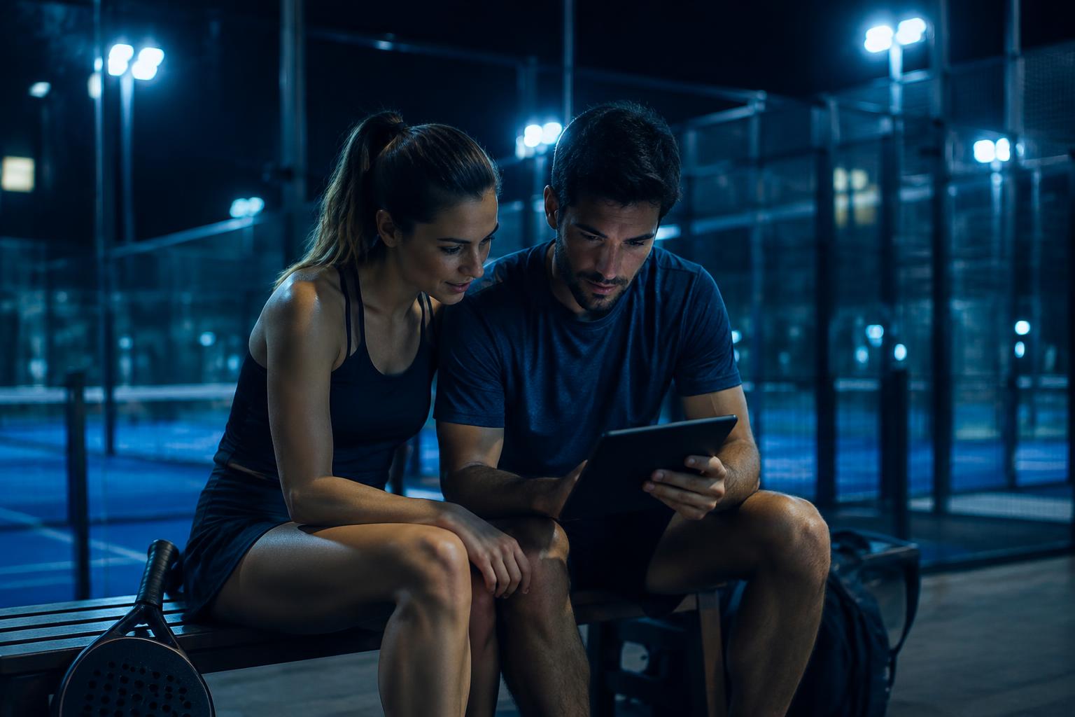 Dois jogadores a rever um jogo num tablet depois do jogo