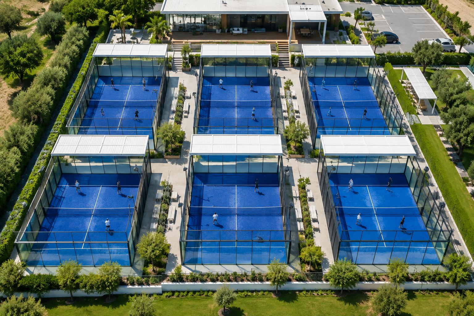 Campo de padel ao anoitecer